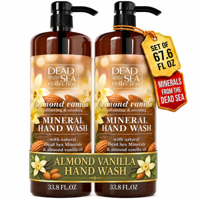 Hand Soap Pump Almond Vanilla - Moisturizing Hand Wash Liquid with Dead Sea Minerals - Almond Vanilla Oils, Balancing