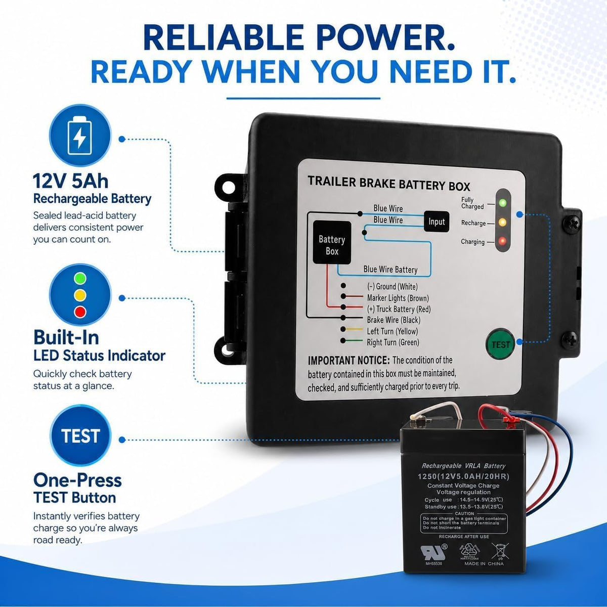 Trailer Brake Breakaway Kit with Charger LED Display, Switch