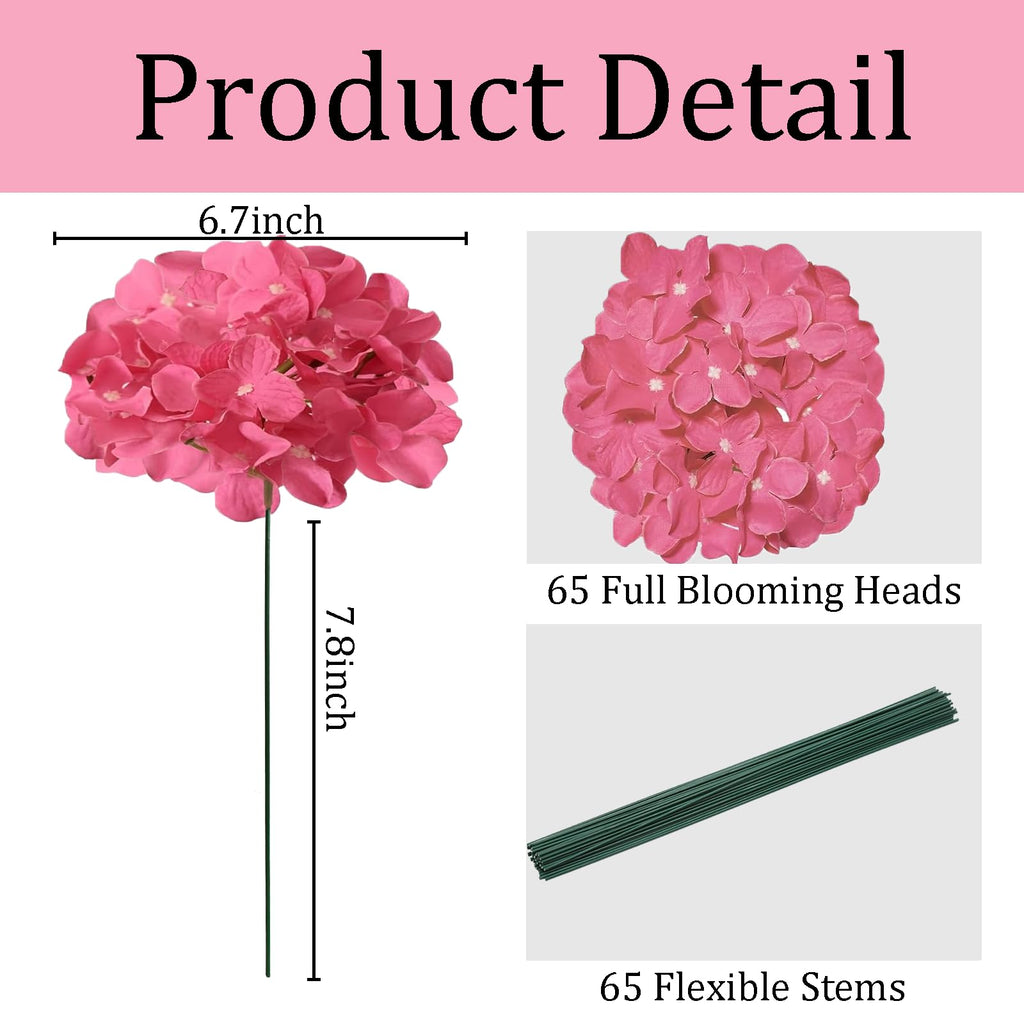 65Pcs Fuchsia Hydrangea Artificial Flowers Bulk for Home Decor