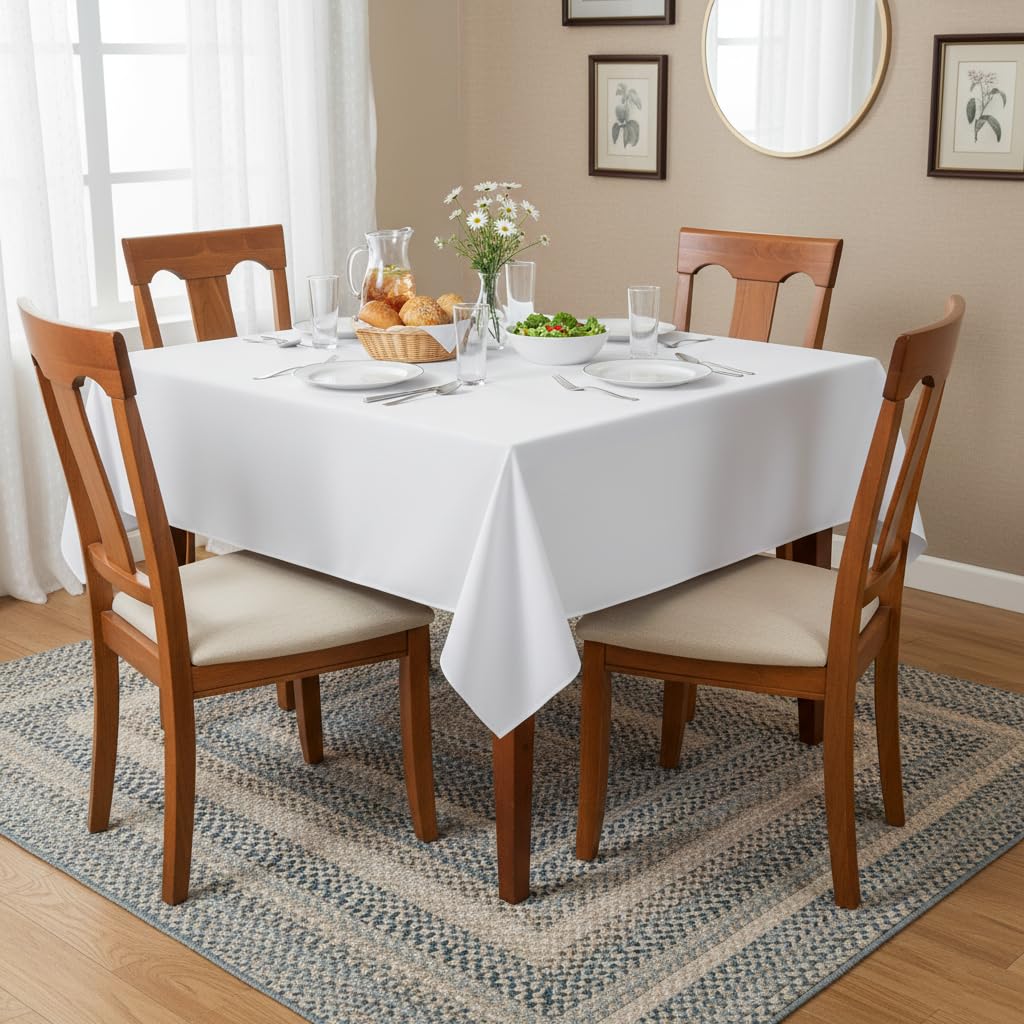 White Square Tablecloths 54x54 Inch Table Cloth, 2 Pack