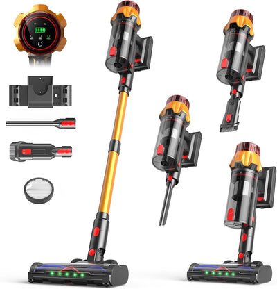 Cordless Vacuum Cleaner for Home, 55Kpa Suction, Up to 70-Min Runtime, Gold | 600W Bushless Motor, Self-Standing