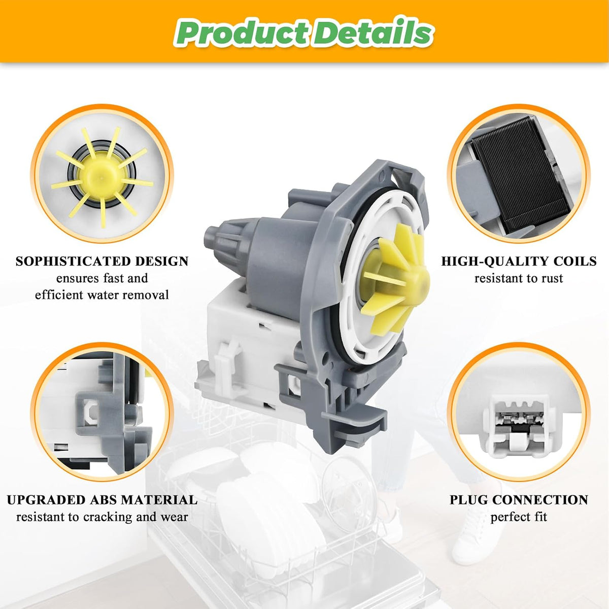 2026 UPGRADED W10876537 W10724439 Dishwasher Drain Pump 0EM