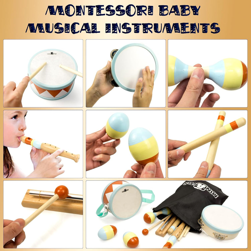 Toddler Musical Instruments - Montessori Wooden Musical Toys for Toddlers 1-3 | Modern Boho Baby Drum Set with