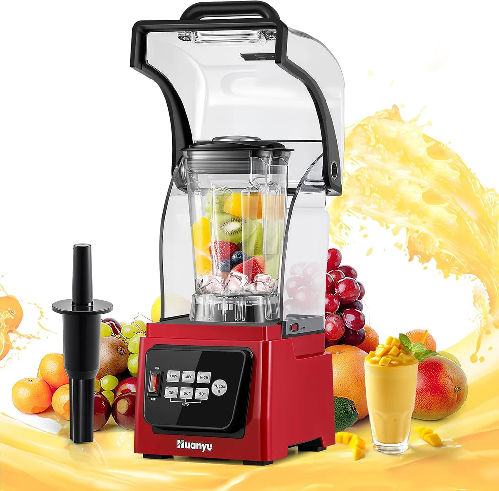 2200W Commercial Blender, Quiet Sound Enclosure, Self-Clean Red