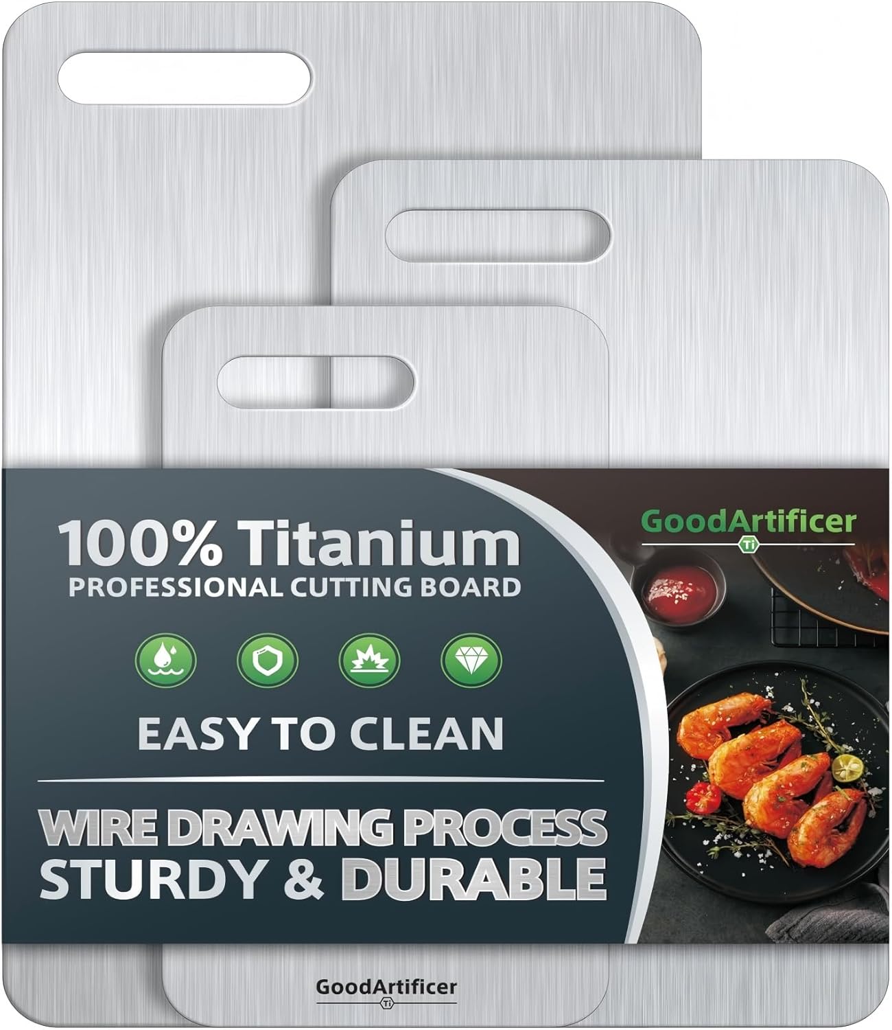 Titanium Cutting Boards Set of 3, 100% Pure Titanium Kitchen Cutting Board, Double-Sided Non-Toxic Cutting Board