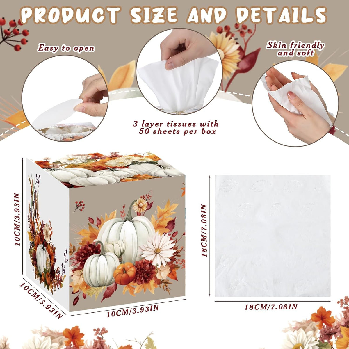 12 Pack Fall Pumpkin Facial Tissues Cube Boxes 3 Ply 600 Sheets
