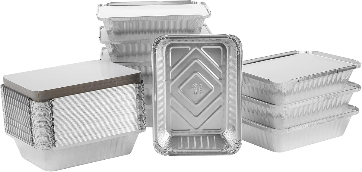 Aluminum Pans With Lids - 50 Count - 2.25LB (8.5"x6") Oblong Pans - To Go Containers With Lids - Disposable Tin Foil