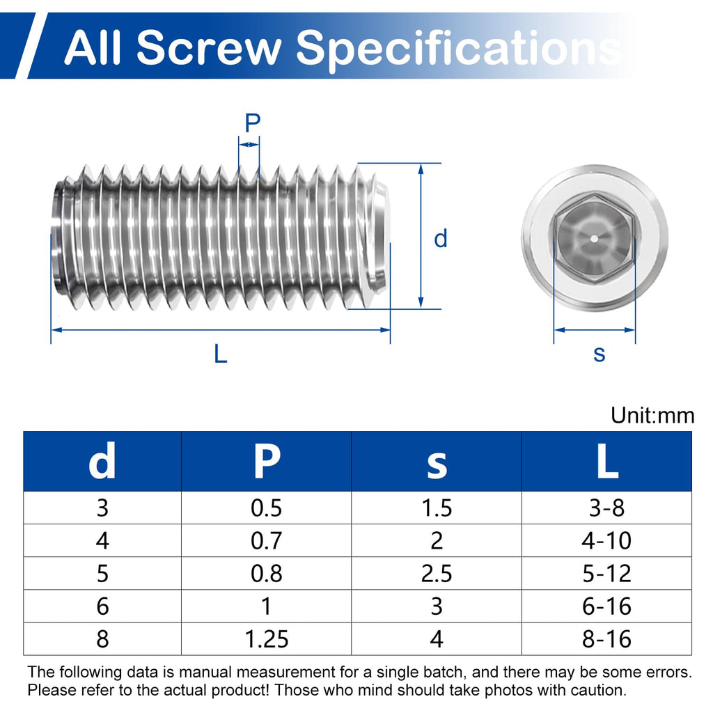 300Pcs Metric Set Screw Assortment Kit, Flat Point Allen Head Grub Screws