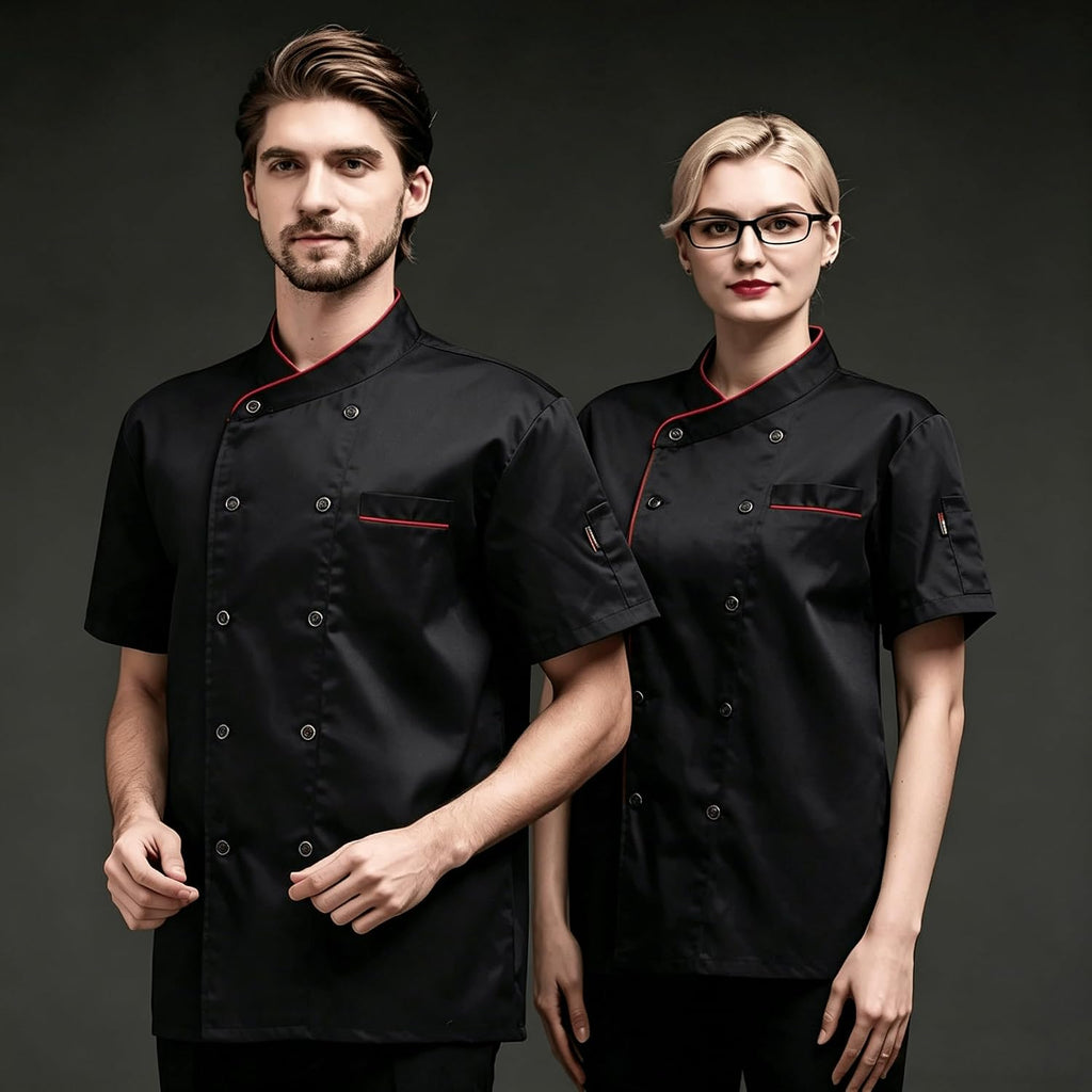 Men's Chef Coat Uniform Short Sleeve Chef Jacket Breathable Chef Uniform for Kitchen, Restaurant, Bakery
