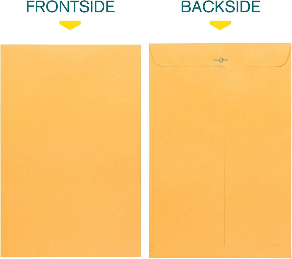 10 x 15 Clasp Envelopes - 100 Pack Brown Kraft Catalog Mailing Gummed Seal Envelope - 28lb Heavyweight 10x15 Inches