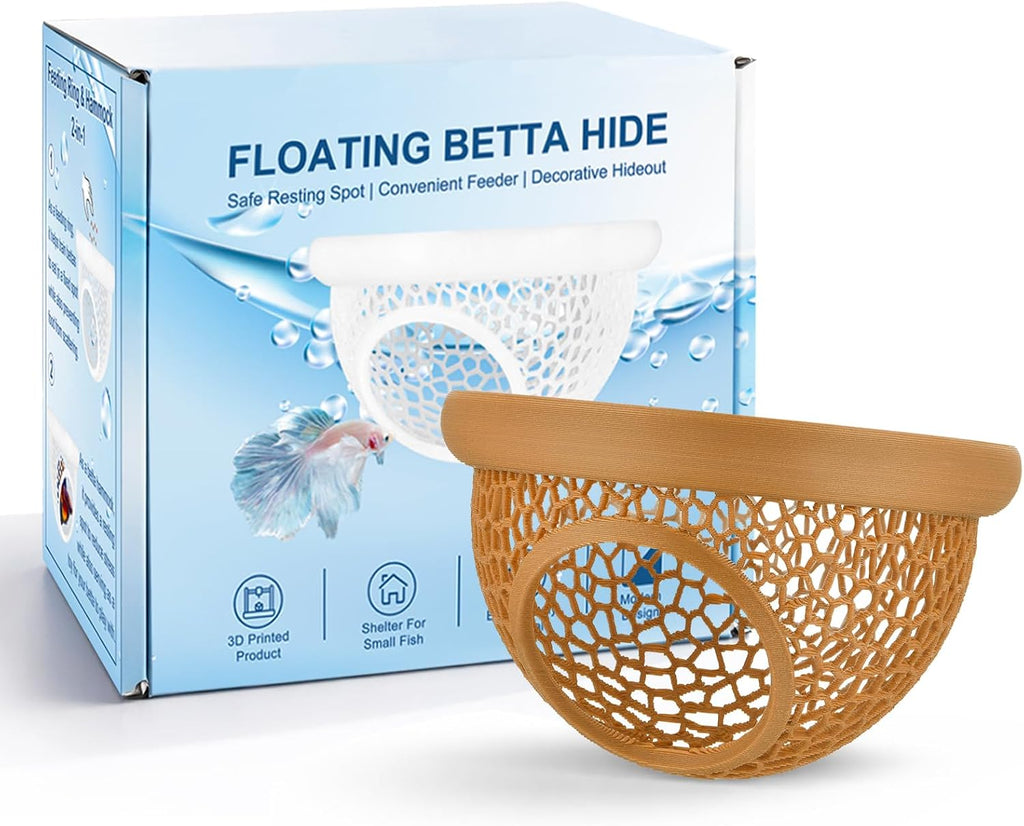 Floating Betta Hide & Shrimp Cave – 3D Printed Aquarium Hammock, Feeder & Rest Spot – Floating Betta Log & Cave Decor
