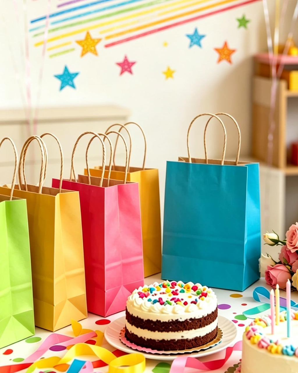 100PCS Medium Mulitcolor Gift Bags With Handles Bulk Multiple Uses (10.6"x8.3"x4.3")