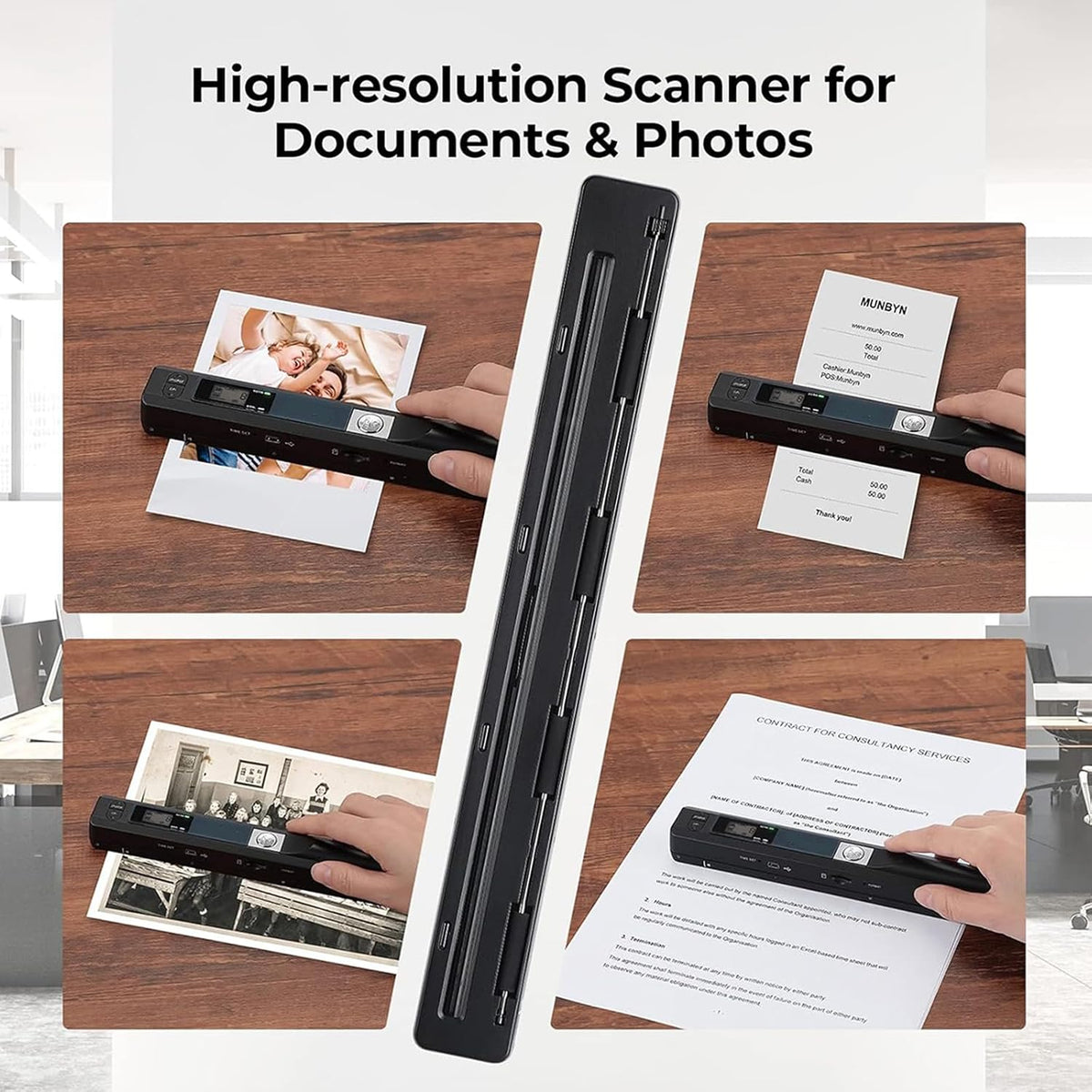Portable Document Color Photo Scanner for A4 Documents，900DPI Handheld Mobile Image Scan for
