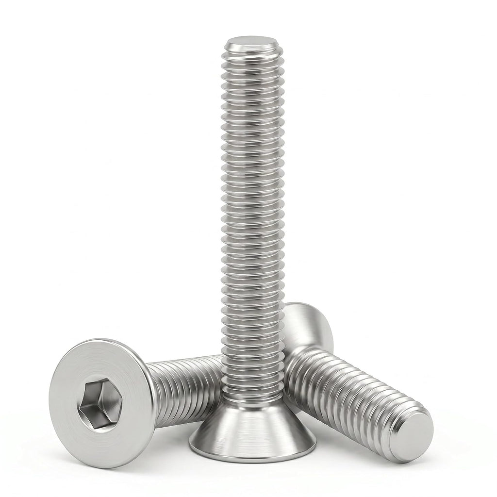M5 x 8mm (25 Pack) Flat Head Hex Socket Cap Screws Bolts Countersunk Bolts, Hex Drive, 304 Stainless Steel 18-8, Fully Thread, Bright Finish