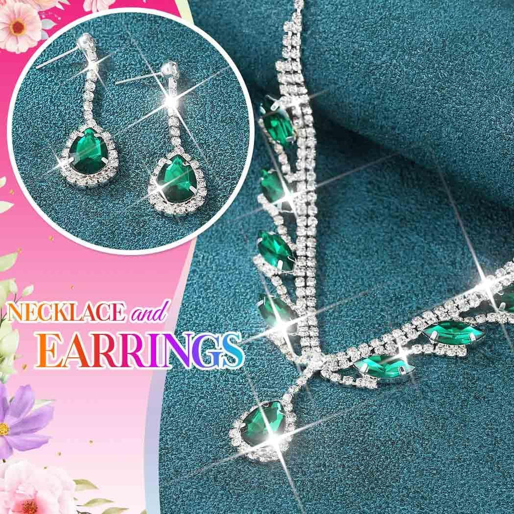 Rhinestone Bridal Wedding Jewelry Set Silver Necklace Earrings Sets Formal Prom Costume Jewelry Sets for Women and