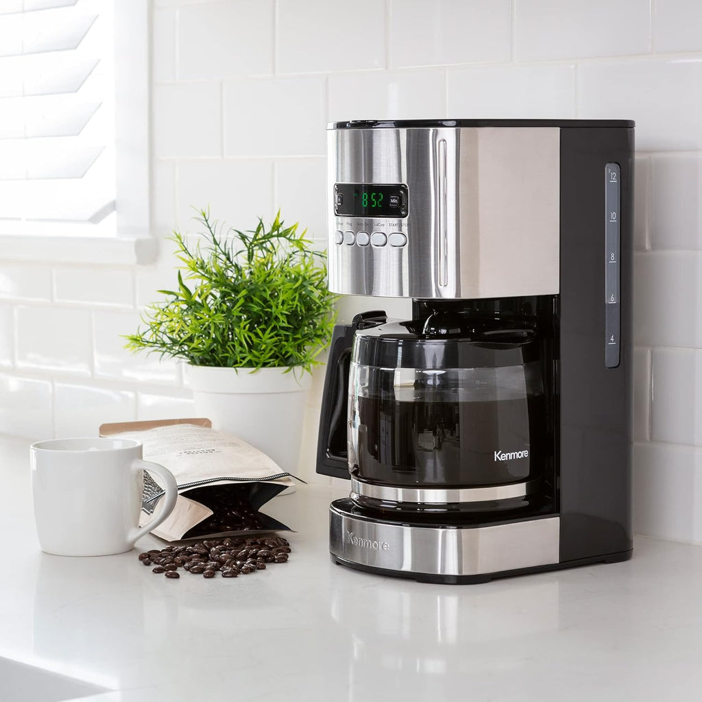 Kenmore Drip Coffee Maker - Programmable Cafe Machine With Glass Pot, Regular & Bold Brew, Auto Shut Off Large Water