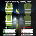 Class 2 High Visibility Safety Vest with Zipper Front, 9 Pockets & Reflective Strips, Meets ANSI/ISEA Standard