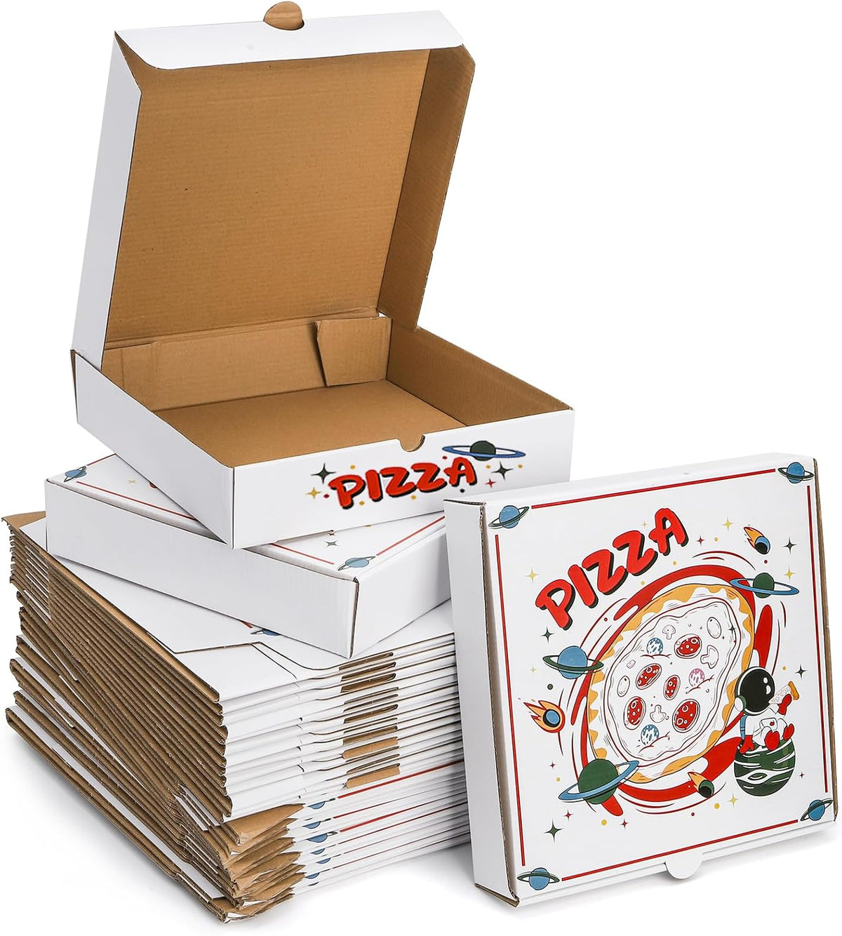 35 Pack Pizza Boxes, 10 x 10 x 2 Inch Small White Corrugated Pizza Planet Box Bulk Takeout Containers Packing Boxes