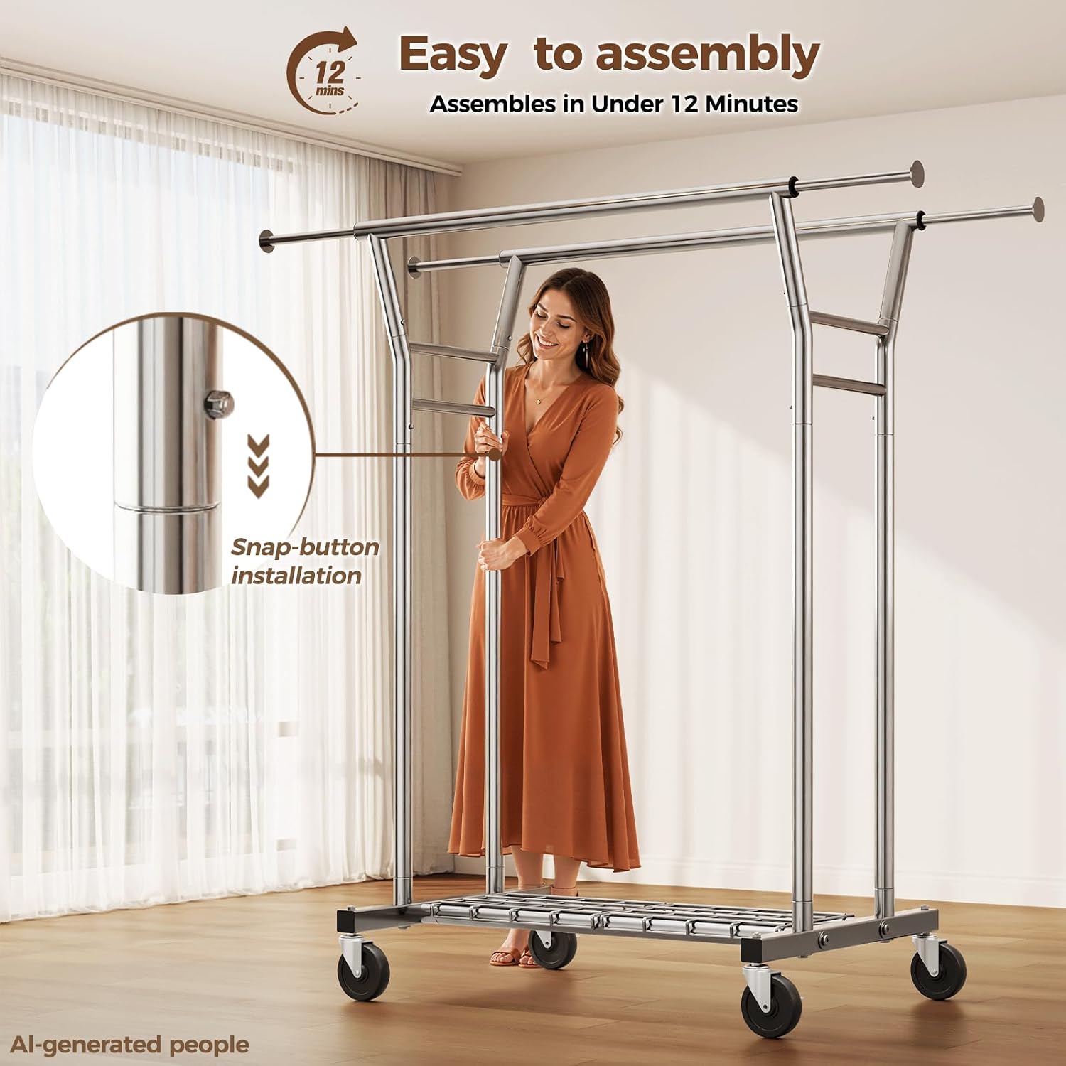 Heavy Duty Clothes Rack, Rolling Clothing Rack for Hanging Clothes with Shelves Load 700LBS,Portable Garment Wardrobe