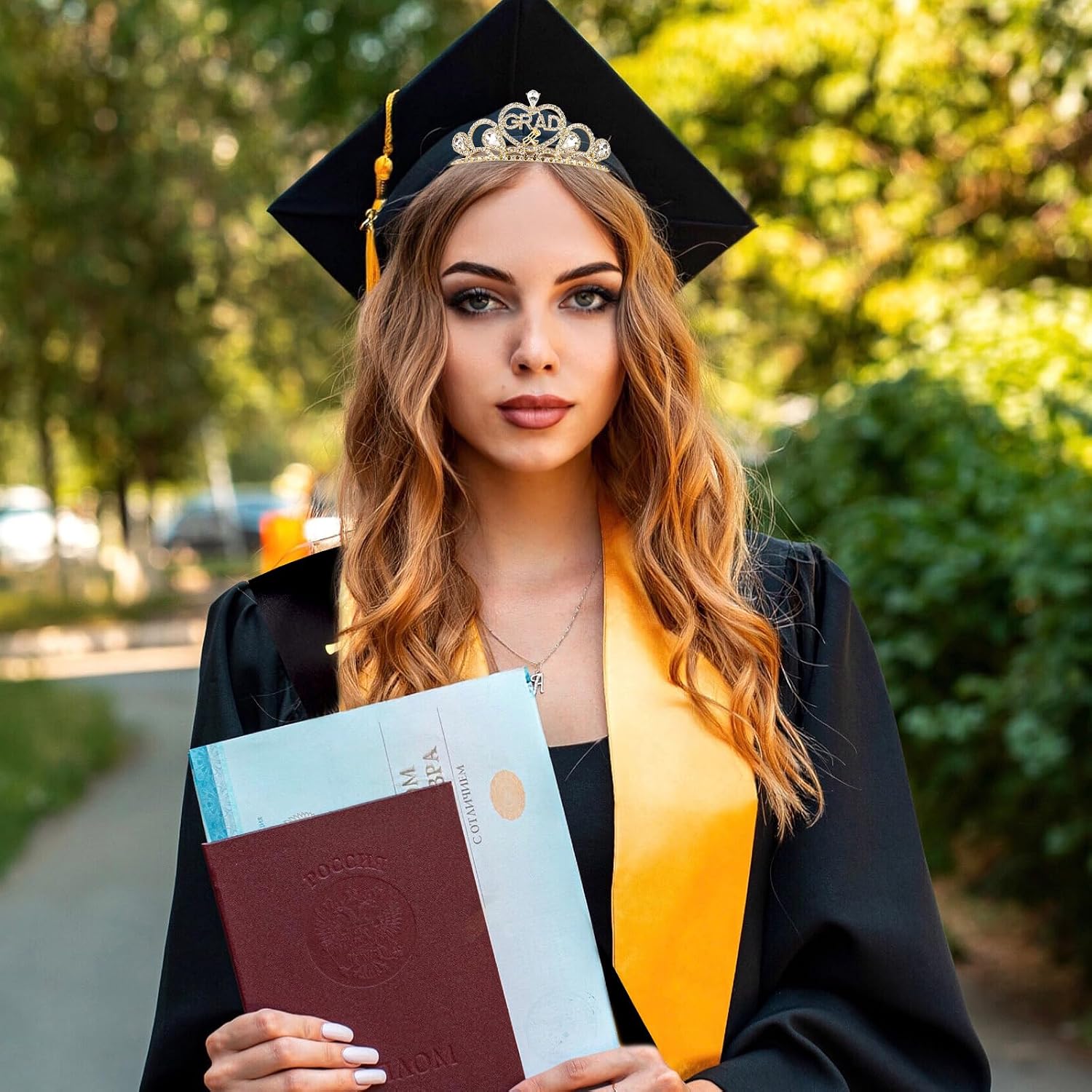 Gold GRAD Crown and I GRADUATED Sash Set Gold Graduation Decorations Graduate Tiara and Sash Class Of 2026 Regalia