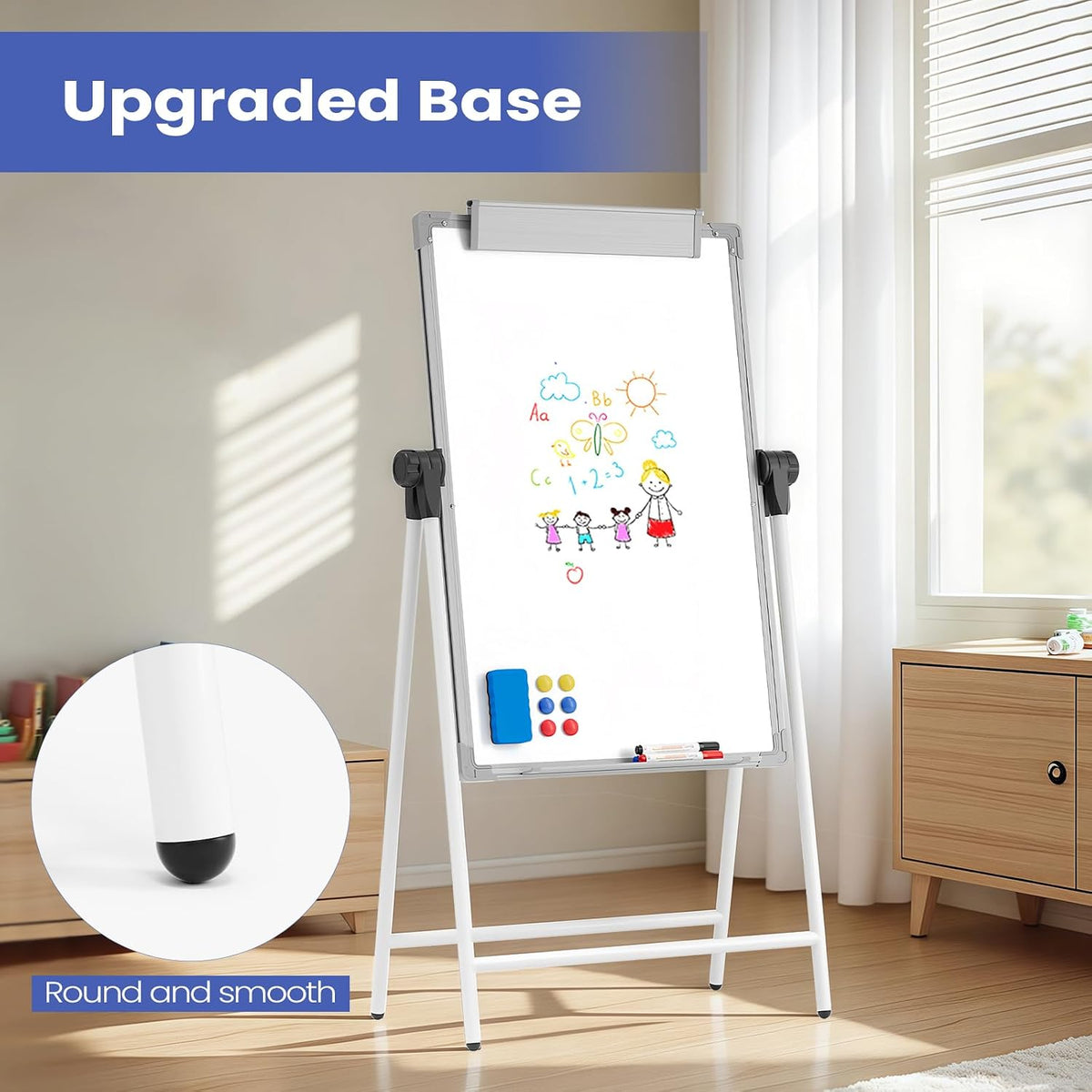 Large Double Sided White Board with Stands, 36" x 24" A-Stand Dry Erase Easel, Portable Flip Chart Easel with Height