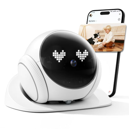 Movable Indoor Robot Camera, Family Bot Security for Cat/Dog/Pet/Elderly, Robot Camera on Wheels with Auto-Recharge