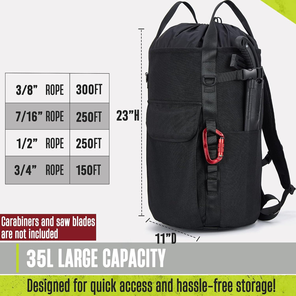 Arborist Rope Bag, 35L Tree Climbing Rope Bag, Arborist Equipment Bucket Backpack, Arborist Gear Carrier Bag with