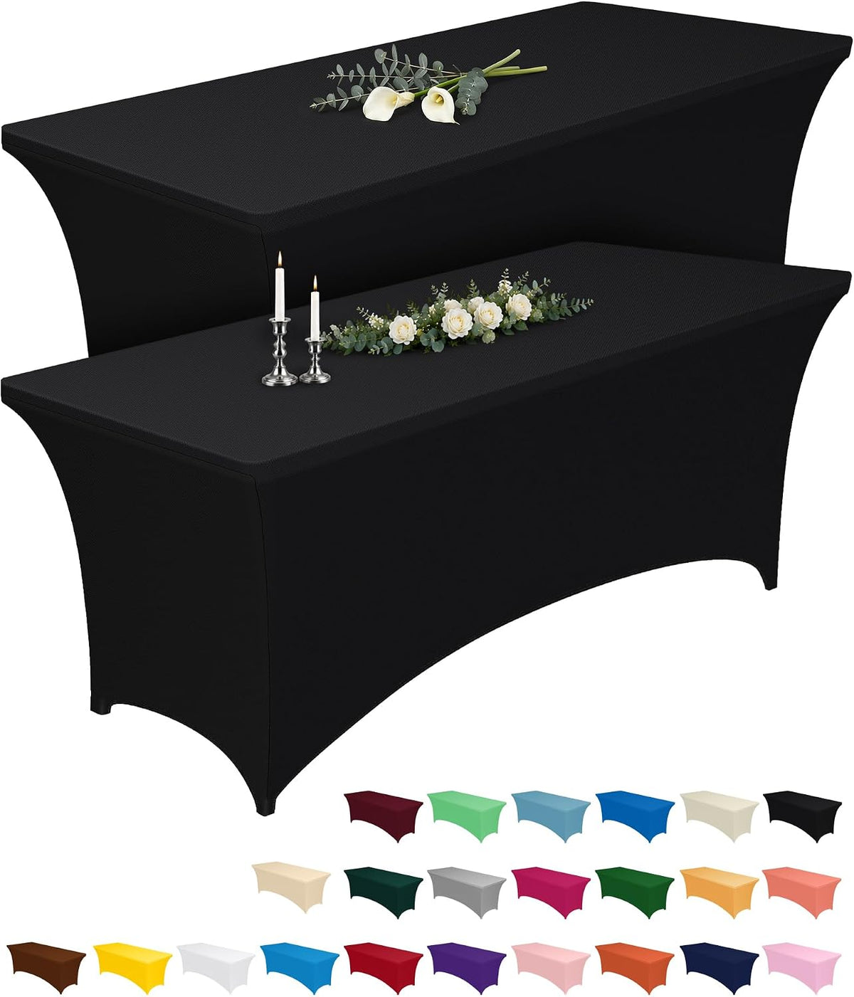 Spandex Tablecloth 6ft 2 Pack Black