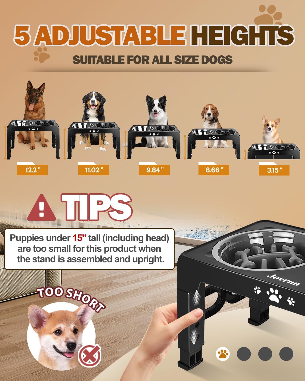 Elevated Dog Bowls for Medium Large Size Dogs, Non-Slip Dog Feeder with 1*Stainless Steel Dishes & 1*Slow Feeder