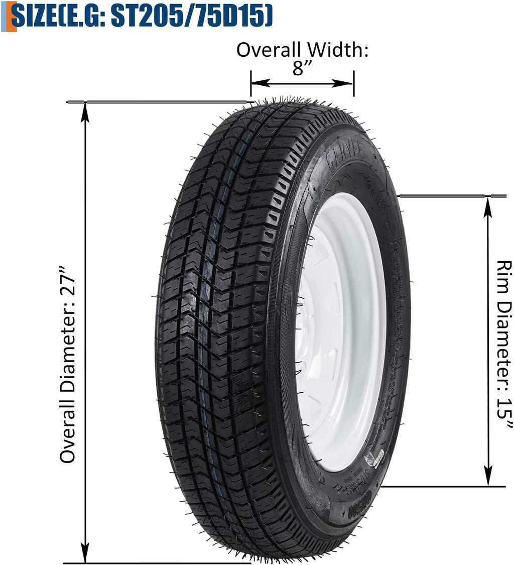 ST205/75D15 Trailer Tire and Wheel Assembly, 5 Lug, Set of 2