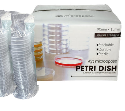 Microppose 500 Pack 90mm Polystyrene Petri Dishes – Vented Lids, Pre-Sterilized, Crystal Clear, Disposable, Lab-Grade