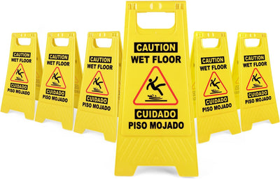 6 Pack 24 IN Caution Wet Floor Sign Bilingual Foldable Safety Sign | Safety Warning Signs Wet Floor Sign Commercial
