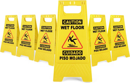 6 Pack 24 IN Caution Wet Floor Sign Bilingual Foldable Safety Sign | Safety Warning Signs Wet Floor Sign Commercial
