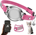 AirTag Cat Collar Breakaway, Rhinestone Collars with Air Tag Holder, Pink