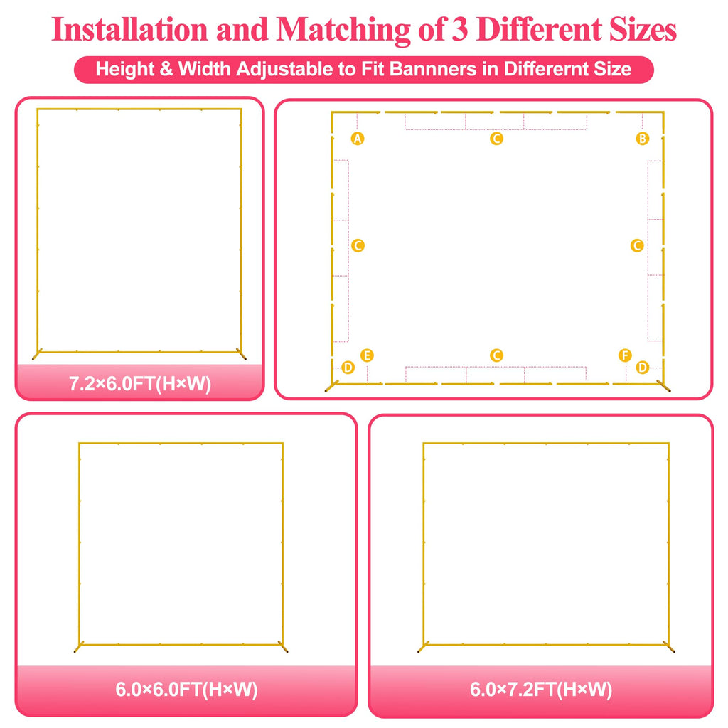 Square Wedding Arch Backdrop Stand Gold Metal Arch 7.2FT x 6FT