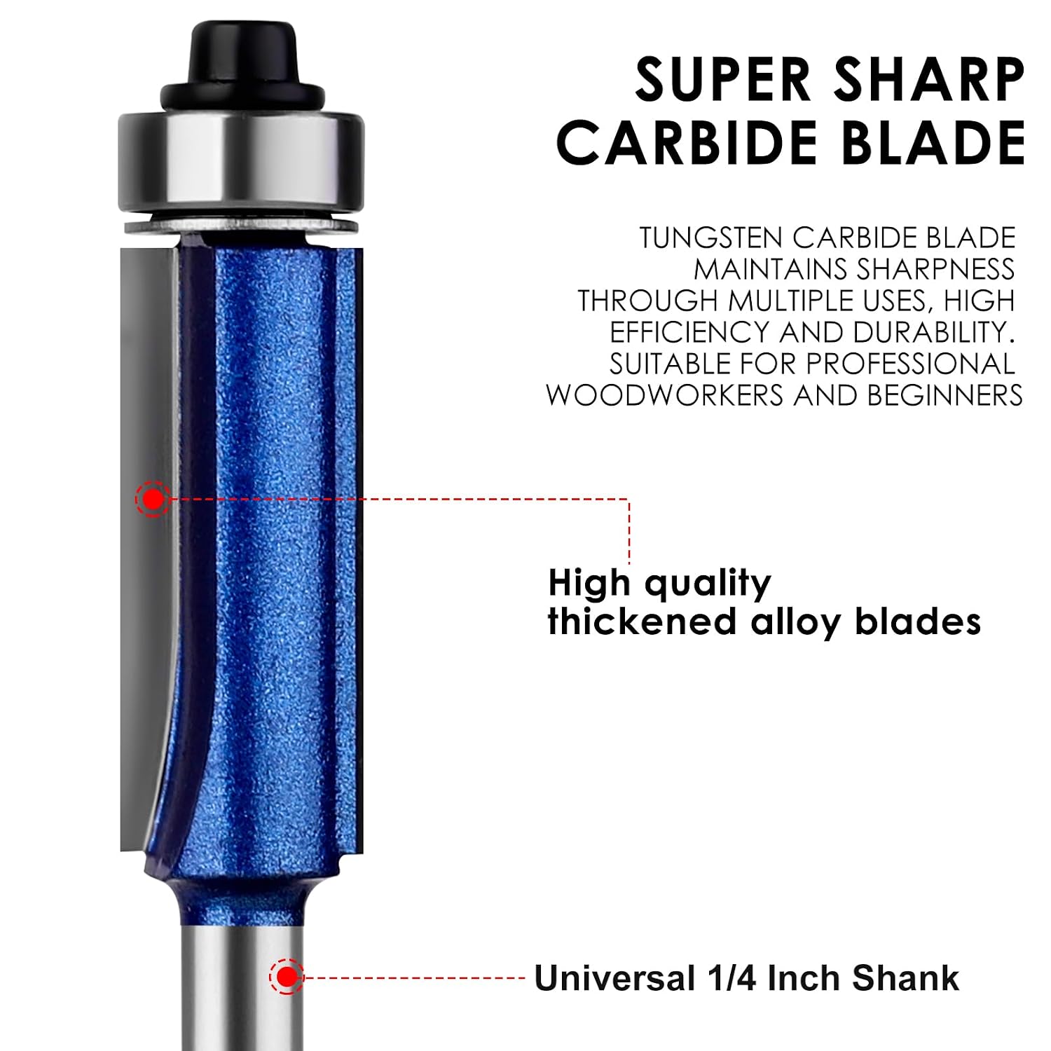 Straight Flush Trim Router Bits 1/4 Inch Shank, Top Bearing Flush Trim Router Bit Set, Cutting Height Respectively