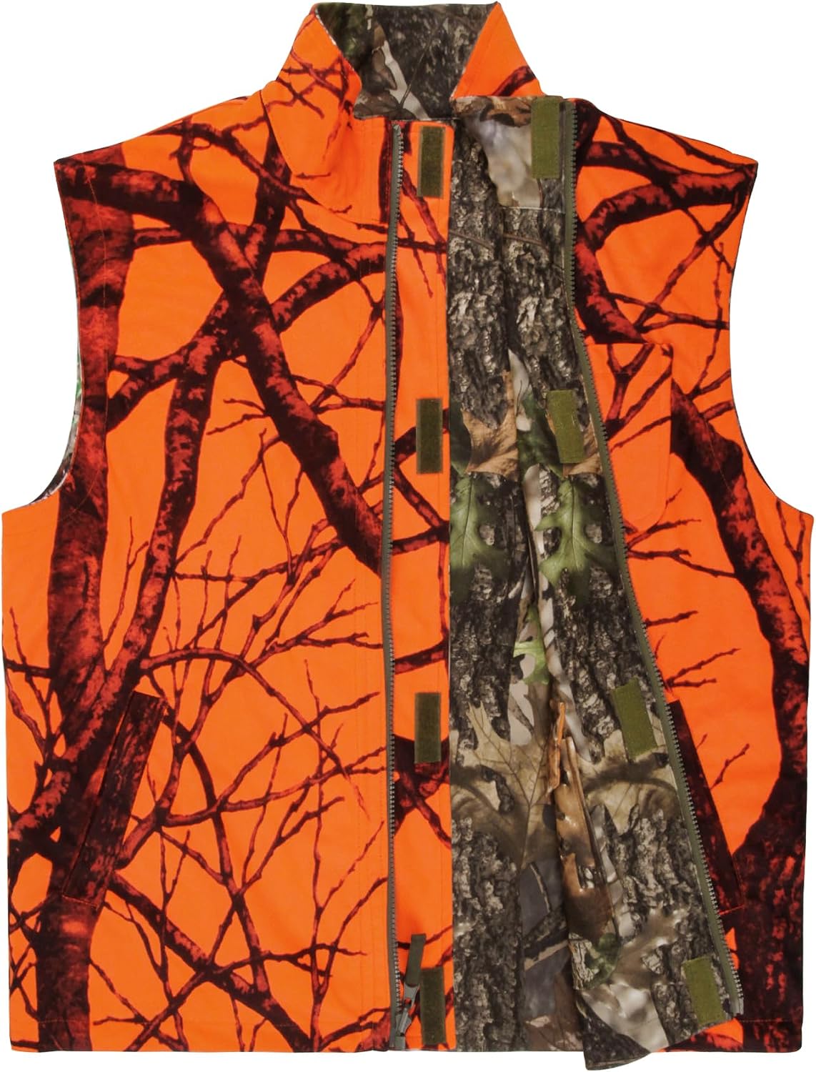 Reversible Camo & Orange Hunting Vest, Big Game Vest Jacket, M-4XL | Warm Fleece, Blaze Orange Camo, Silent