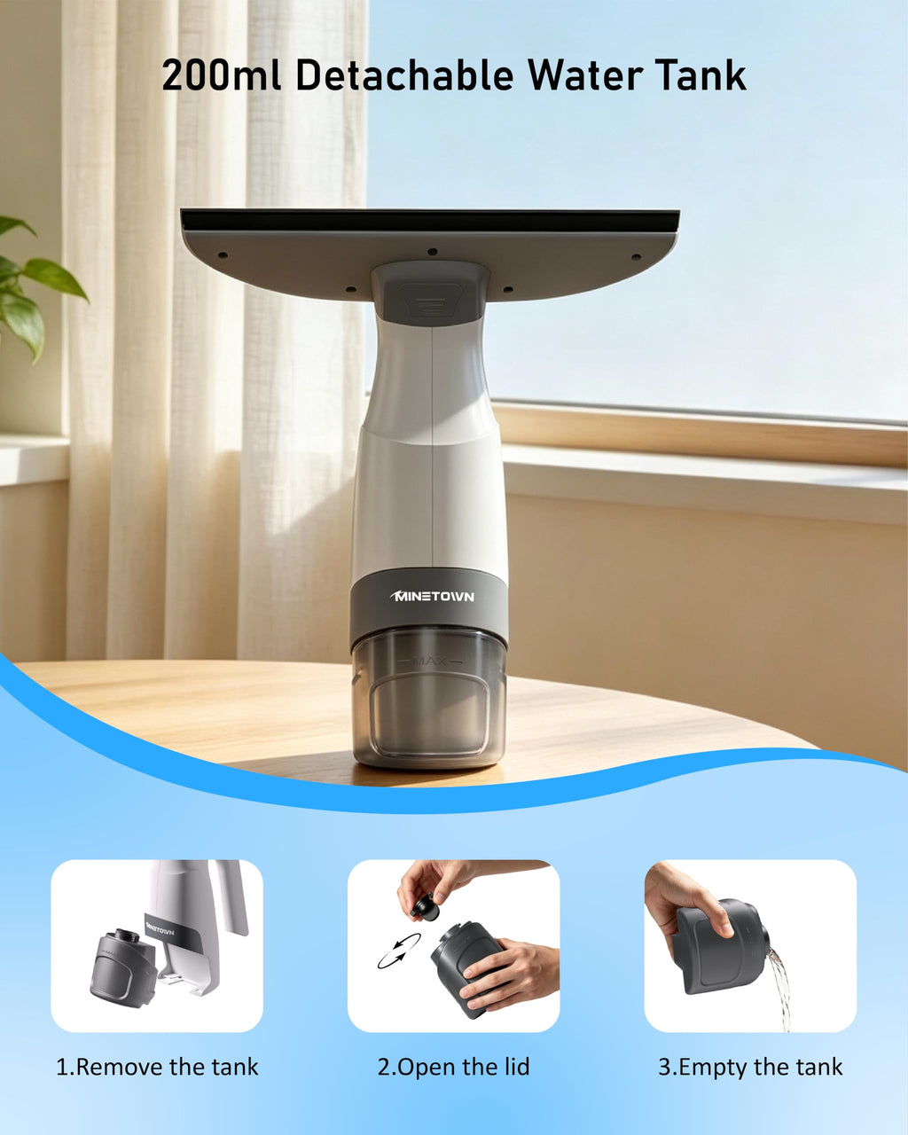 ES1 Window Vacuum Squeegee Cordless, 2000Pa Electric Window Cleaner Tool