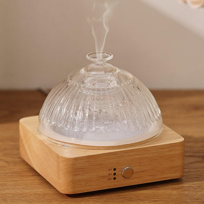 Glass Essential Oil Diffuser with Glass Reservoir & WoodBase, 200ml Ultrasonic Lock Color Timer Auto-Off 7 Color