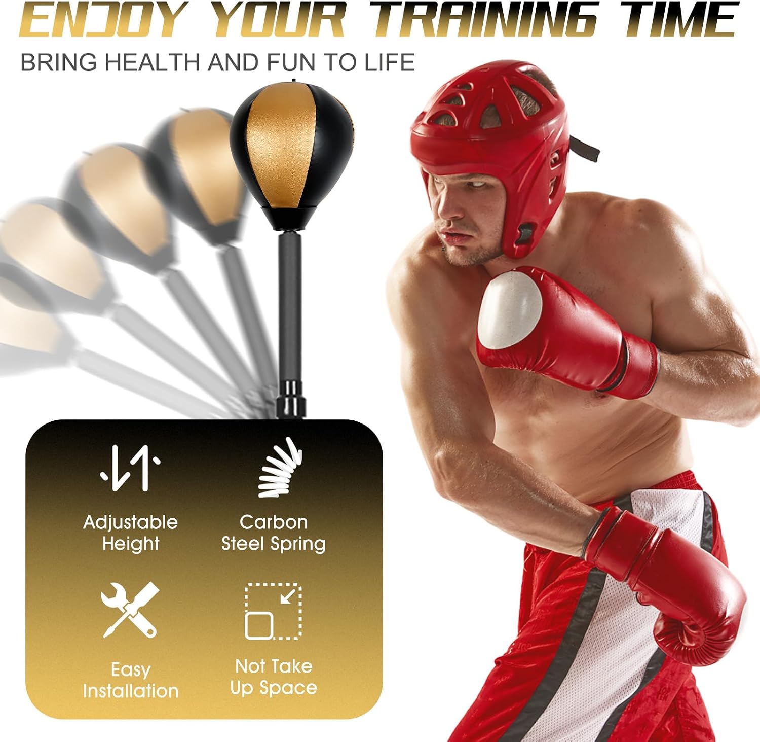Standing Reflex Speed Bag with Thick Base (Golden Black) | Adjustable Height & Reinforced Spring