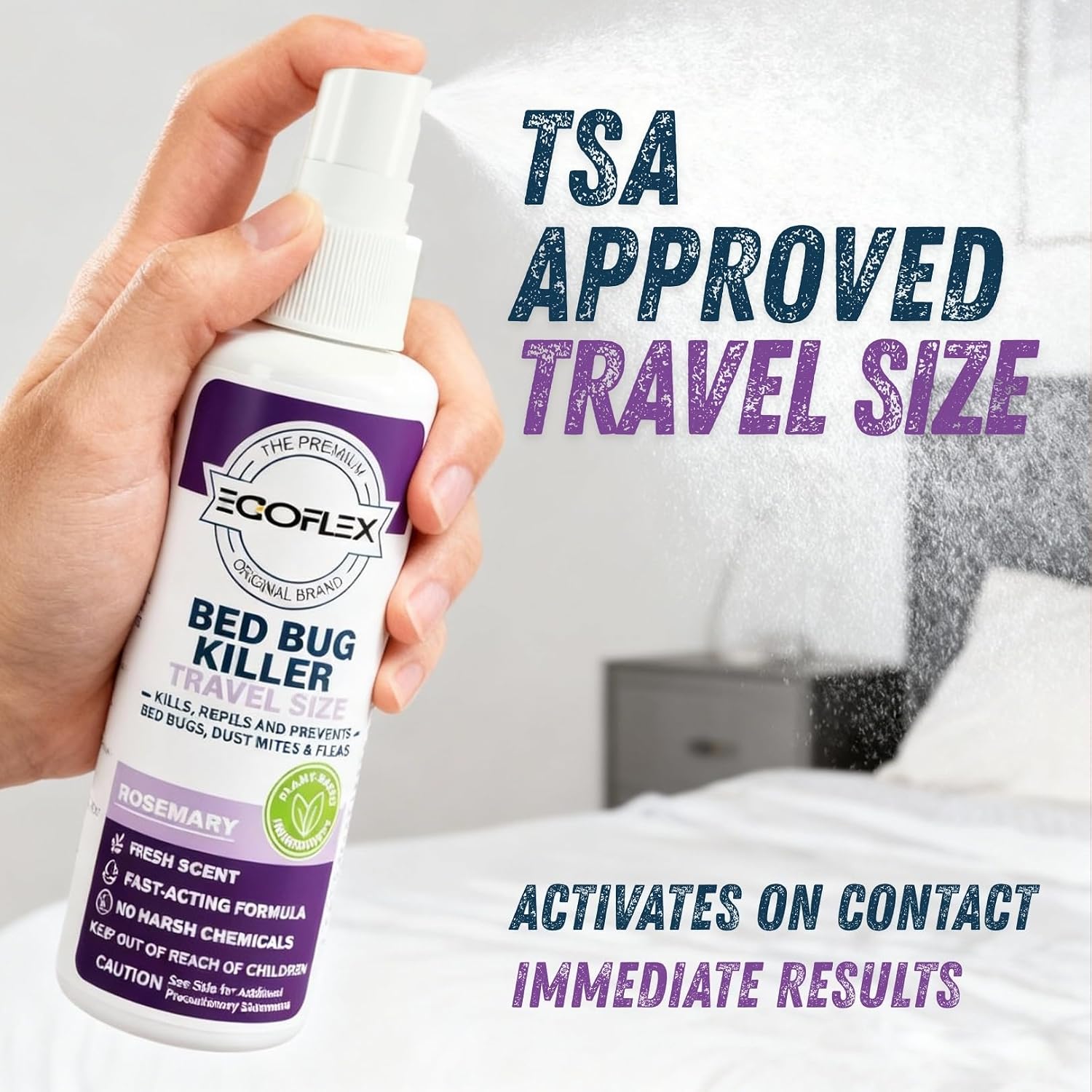 3-Pack Bed Bug Killer Spray - Travel Size TSA Approved - Repels Bed Bugs, Dust Mites, Lice & Fleas with Natural