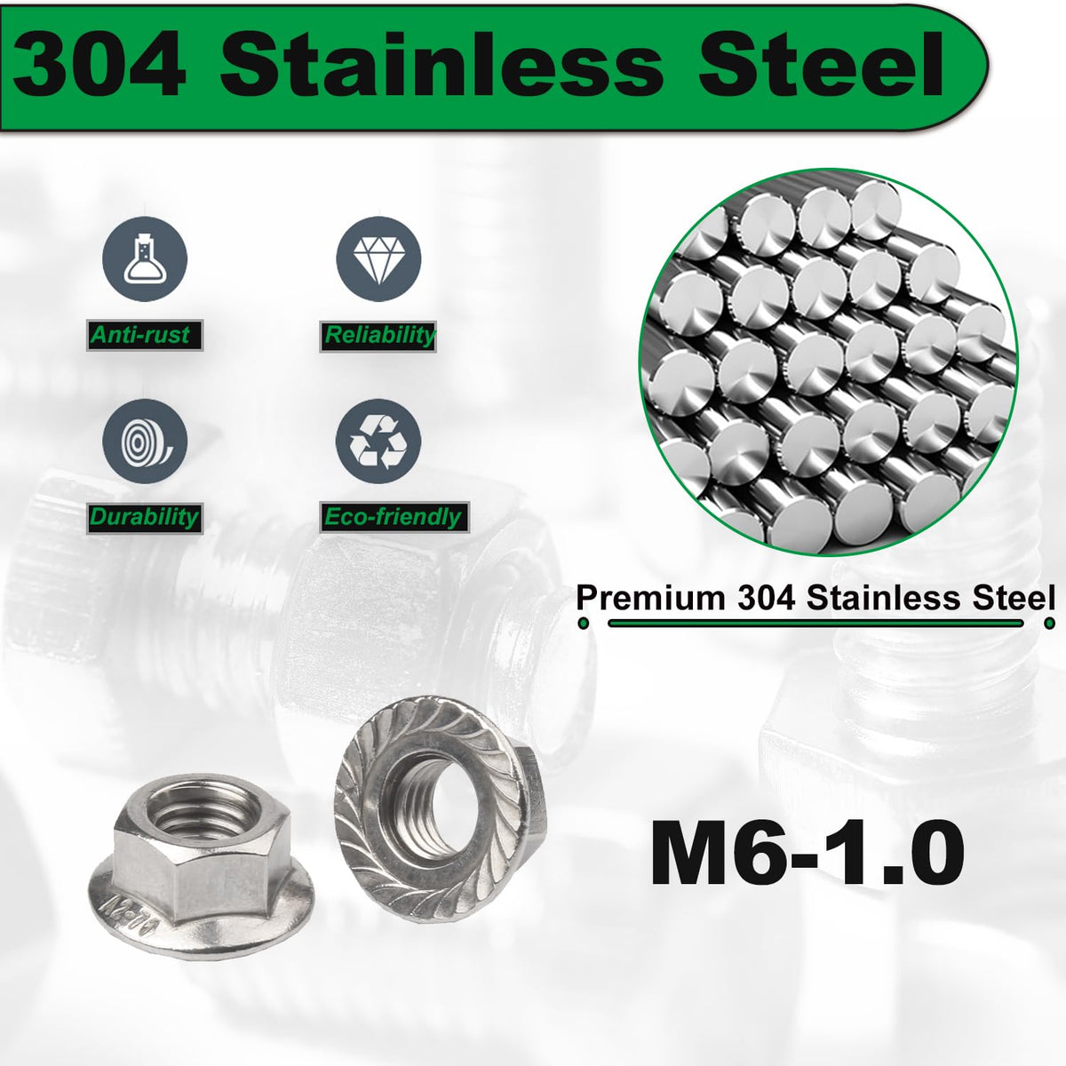 40pcs M6 Flange Nut, M6-1.0mm Hexagon Serrated Flange Nuts