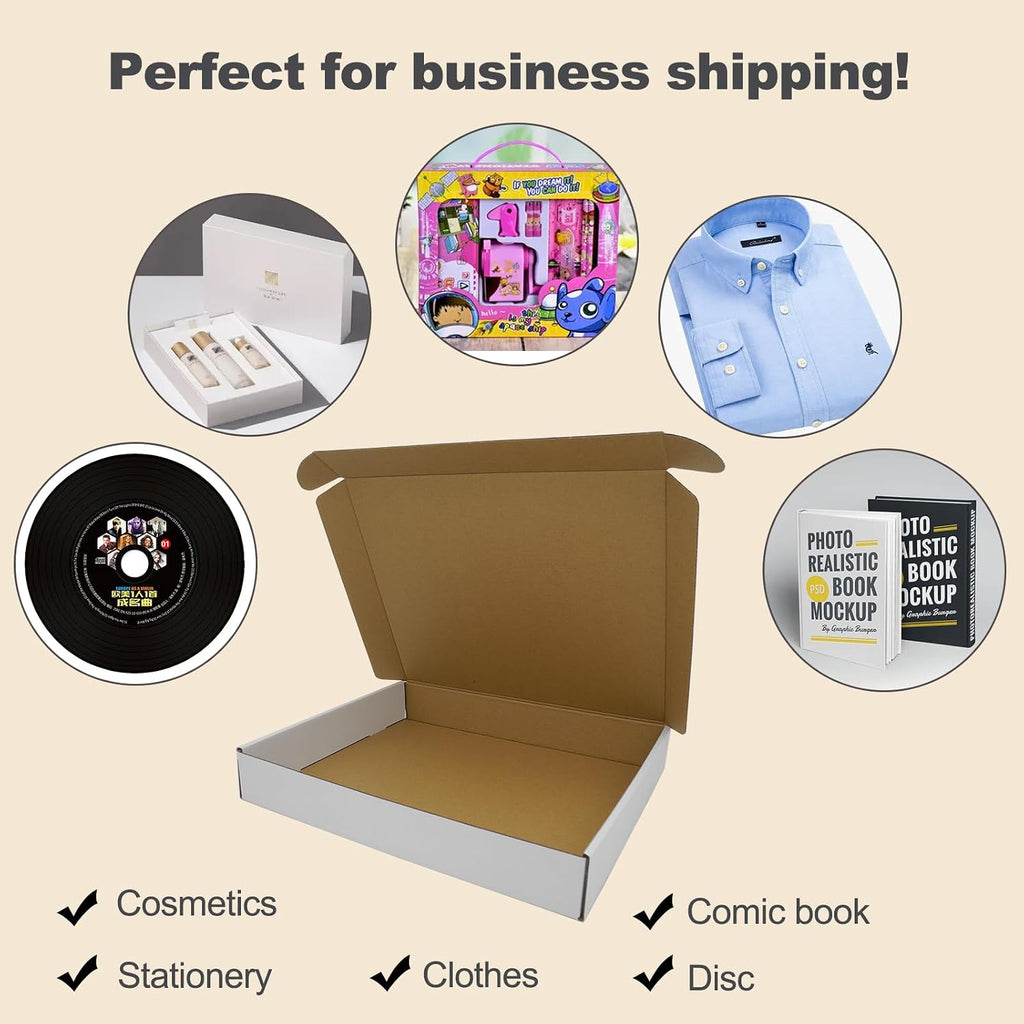 13x11x2" Box, White Shipping Boxes Mailer Flat Mailing Packaging Corrugated Cardboard Mailers for Business, 25 Pack