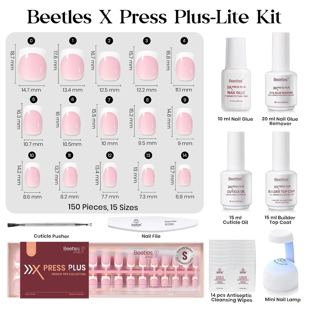 Beetles French Tip Press On Nail Kit - Short Square 150Pcs Pink