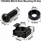 M6x16 Rack Mount Screws, Steel Cage Nuts & Nylon Washers, 50-Pack