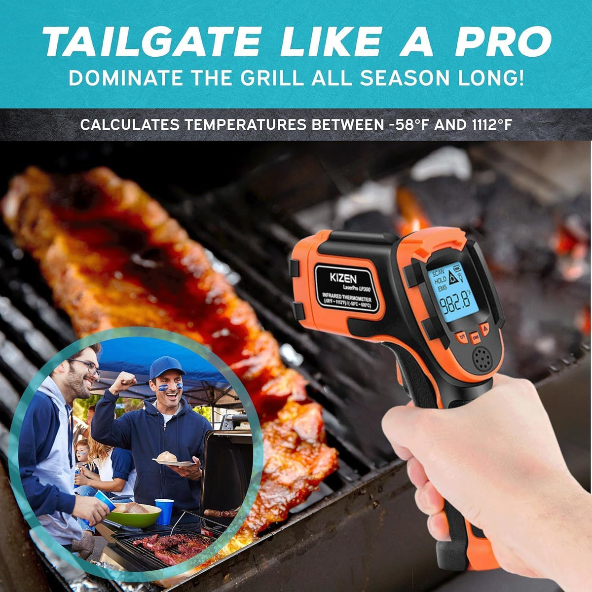Infrared Temperature Gun - Handheld Surface Infrared Thermometer for Griddle, Grill, Pizza Oven, Candy, & A/C - Laser