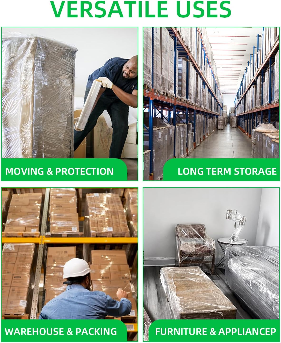 Shrink Wrap Rolls, Stretch Wrap 18in x 1500ft 4 Pack, Heavy Duty Pallet Wrap
