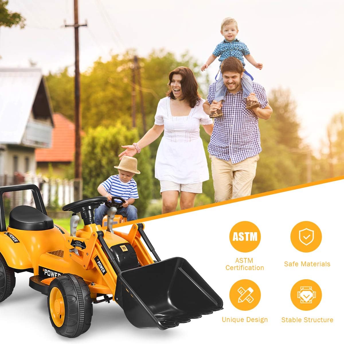 FFlyer Kids Ride on Excavator, 6V Battery-Powered Loader Digger w/Controllable Digging Bucket, Horn &