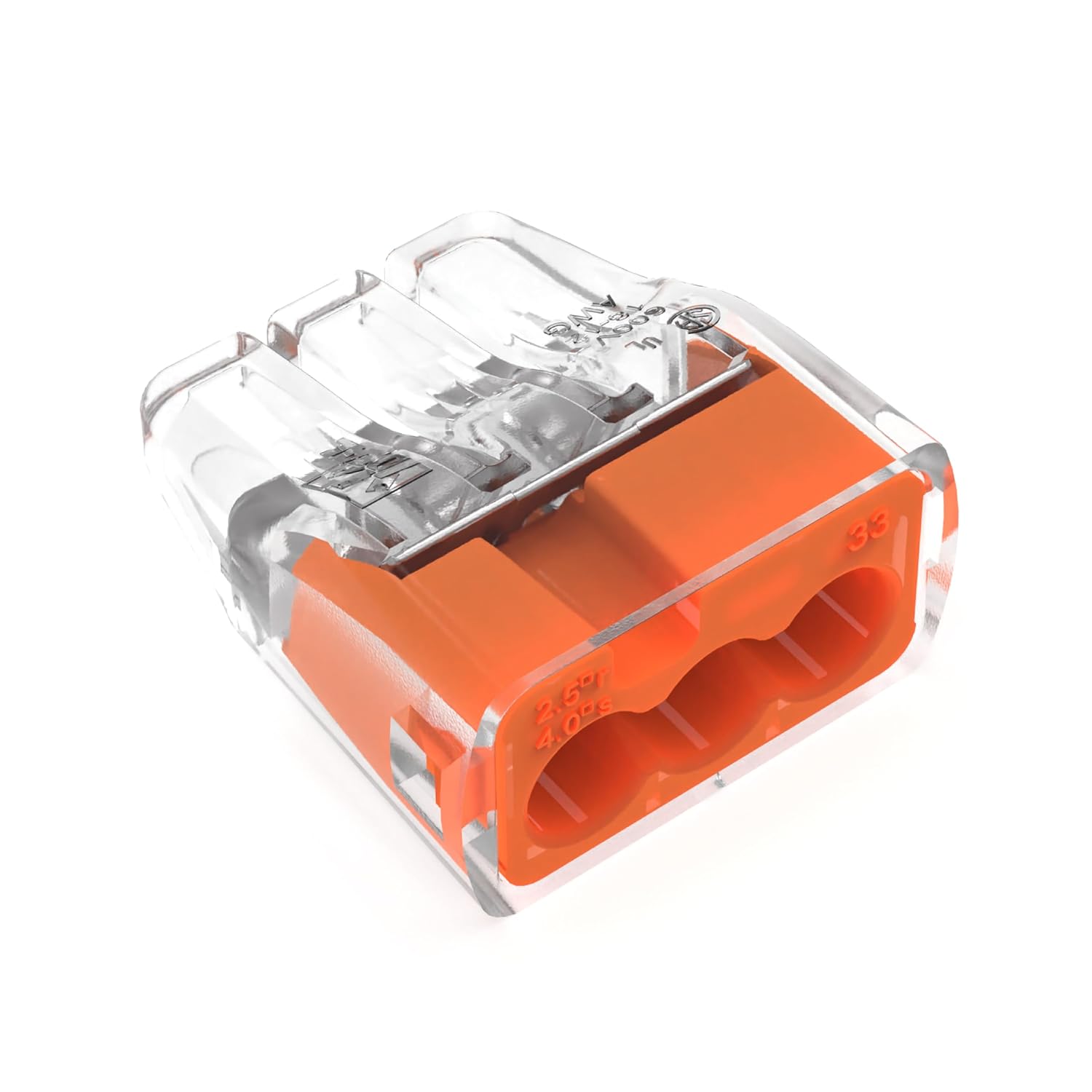 Ideal Electrical in-Sure Push-in Electric Wire Connector, 3-Port (30-1033P), Bag of 100—Color Coded No-Twist