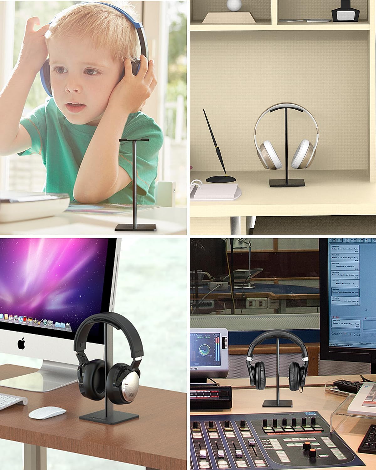 Headphone Stand Headset Holder Earphone Stand | Aluminum Supporting Bar Flexible Headrest ABS Solid Base for All